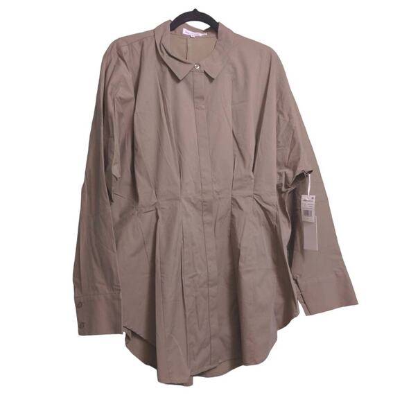 Good American Womens Dart Poplin Shirt Button Up Brown Long Sleeve Pleated 5 New - Picture 1 of 11